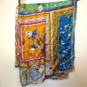 Ann Taylor Silk Scarf with Floral Design in Blue and Green